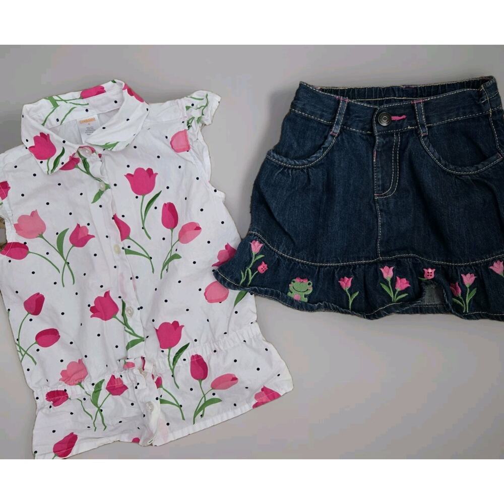 GYMBOREE TULIP OUTFIT SET 5T SPRING‎ 2011 DENIM RUFFLES Y2K